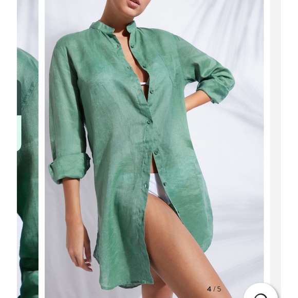 CALZEDONIA LINEN SHIRT/COVER UP - GREEN - Picture 5 of 7